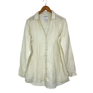 Nicole Miller New York Ivory Linen Button Front Shirt XL European Flax Tropical